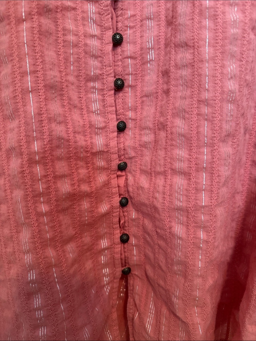 Pilcro Coral Textured Button-Front Blouse with Frayed Neckline - Picture 3 of 5